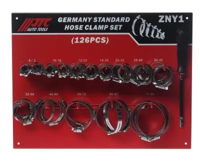 Хомут ленточный ZN12-ZN90 червячный (нержавеющая сталь) с гибким воротком 7мм (стенд) 126 предм. JTC