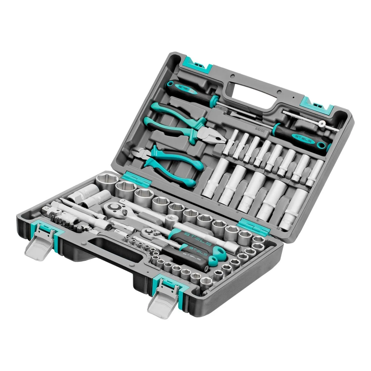 Набор инструментов, 1/2", 1/4", CrV, пластиковый кейс 69 предметов Stels купить