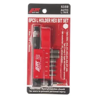 Набор бит 1/4" HEX H2-8мм 6-ти гранных с Г-образным держателем 8 предметов JTC