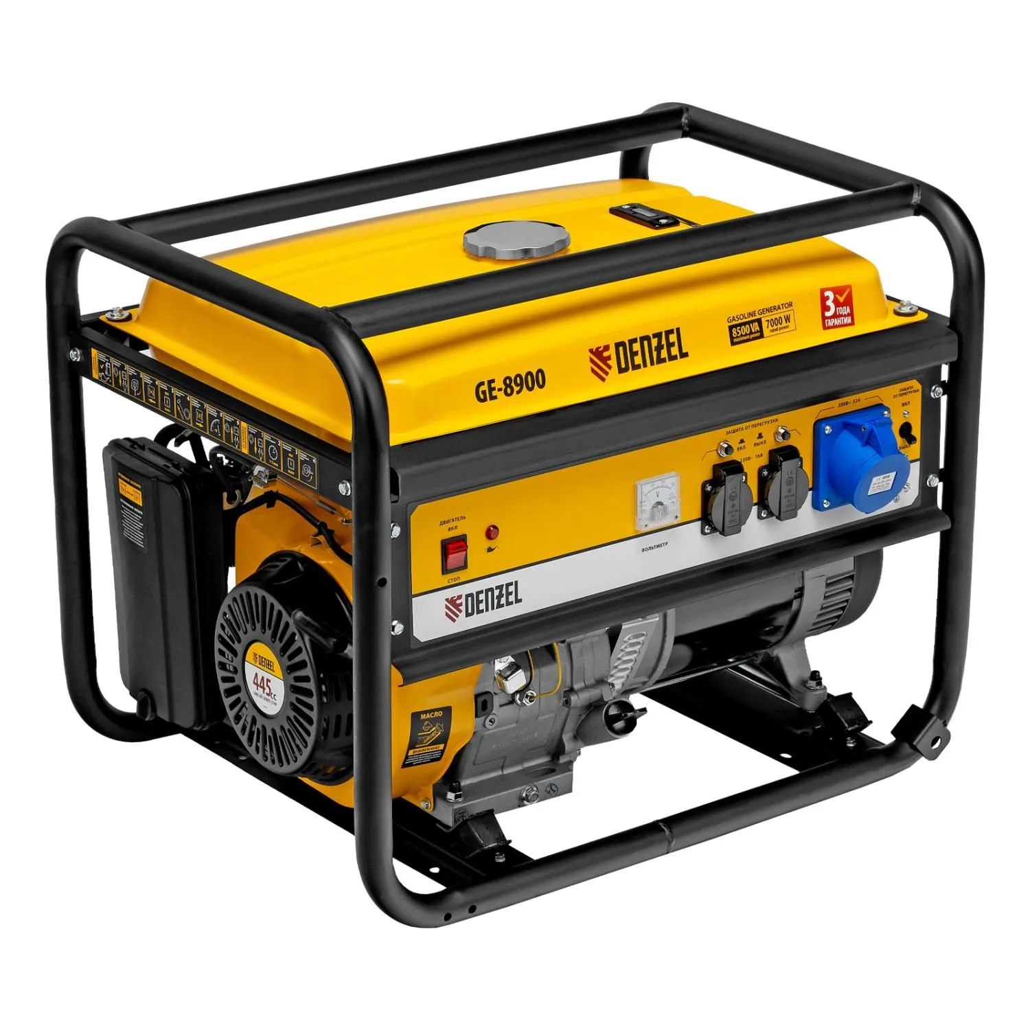 Генератор бензиновый GE 8900, 8.5 кВт, 220 В/50 Гц, 25 л, ручной старт Denzel купить