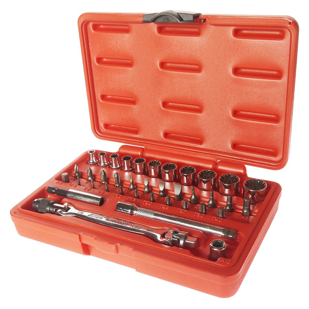 Набор головок торцевых и бит-головок 1/4" 12-ти гранных 4-14мм, Т6-Т40 (в кейсе) 38 предметов JTC купить